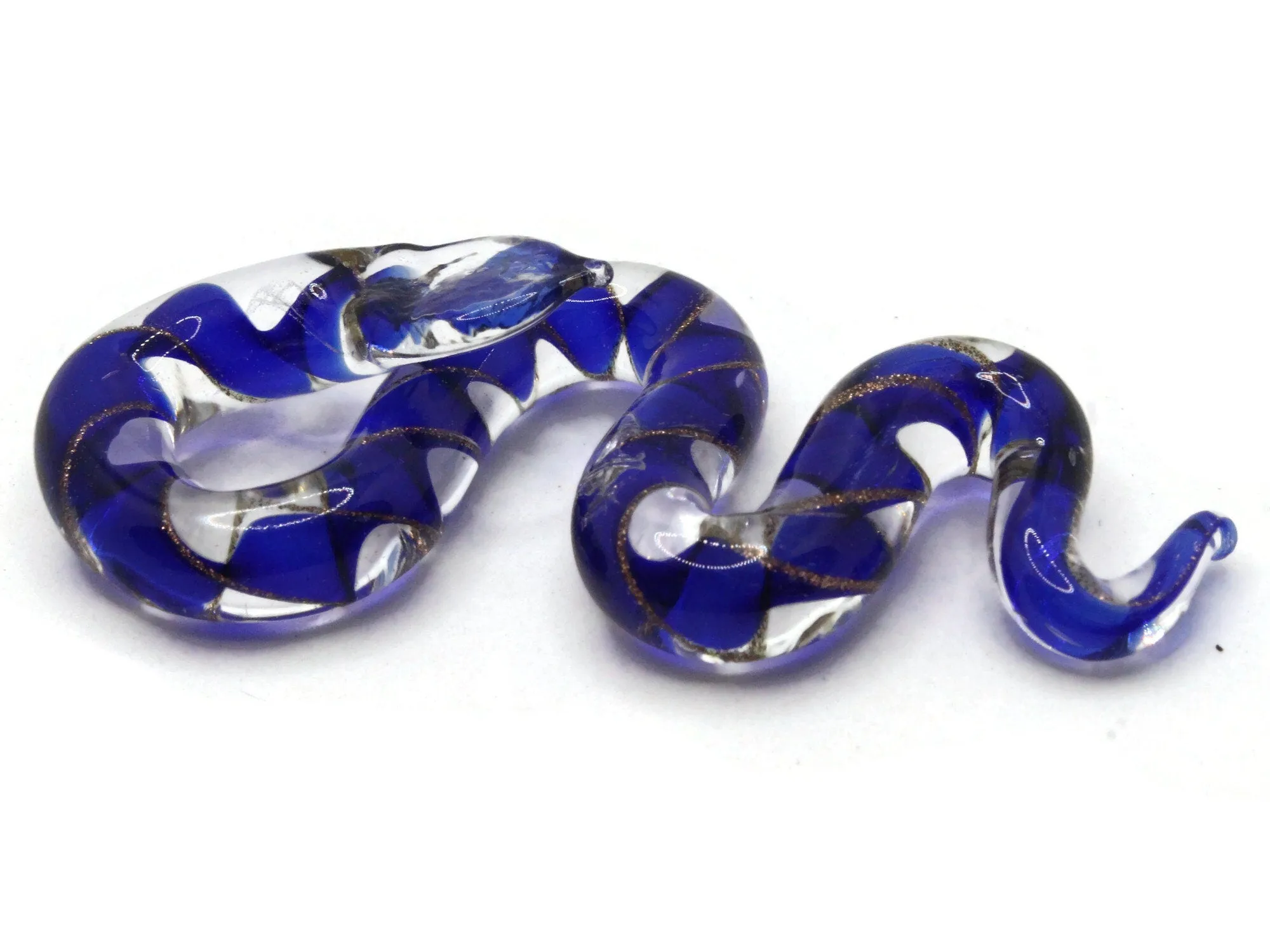 Blue Gold and Clear Spiral Glass Snake Pendant