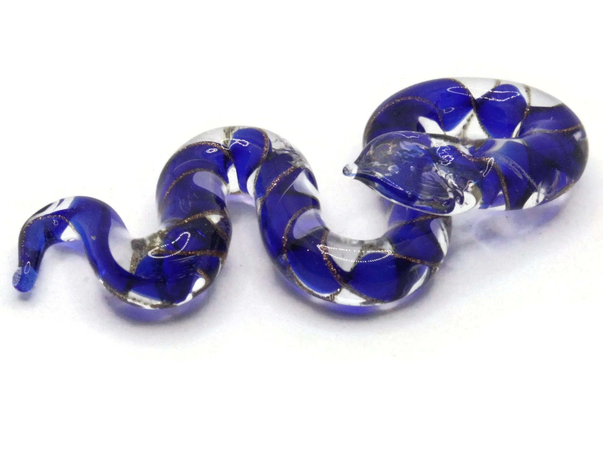 Blue Gold and Clear Spiral Glass Snake Pendant