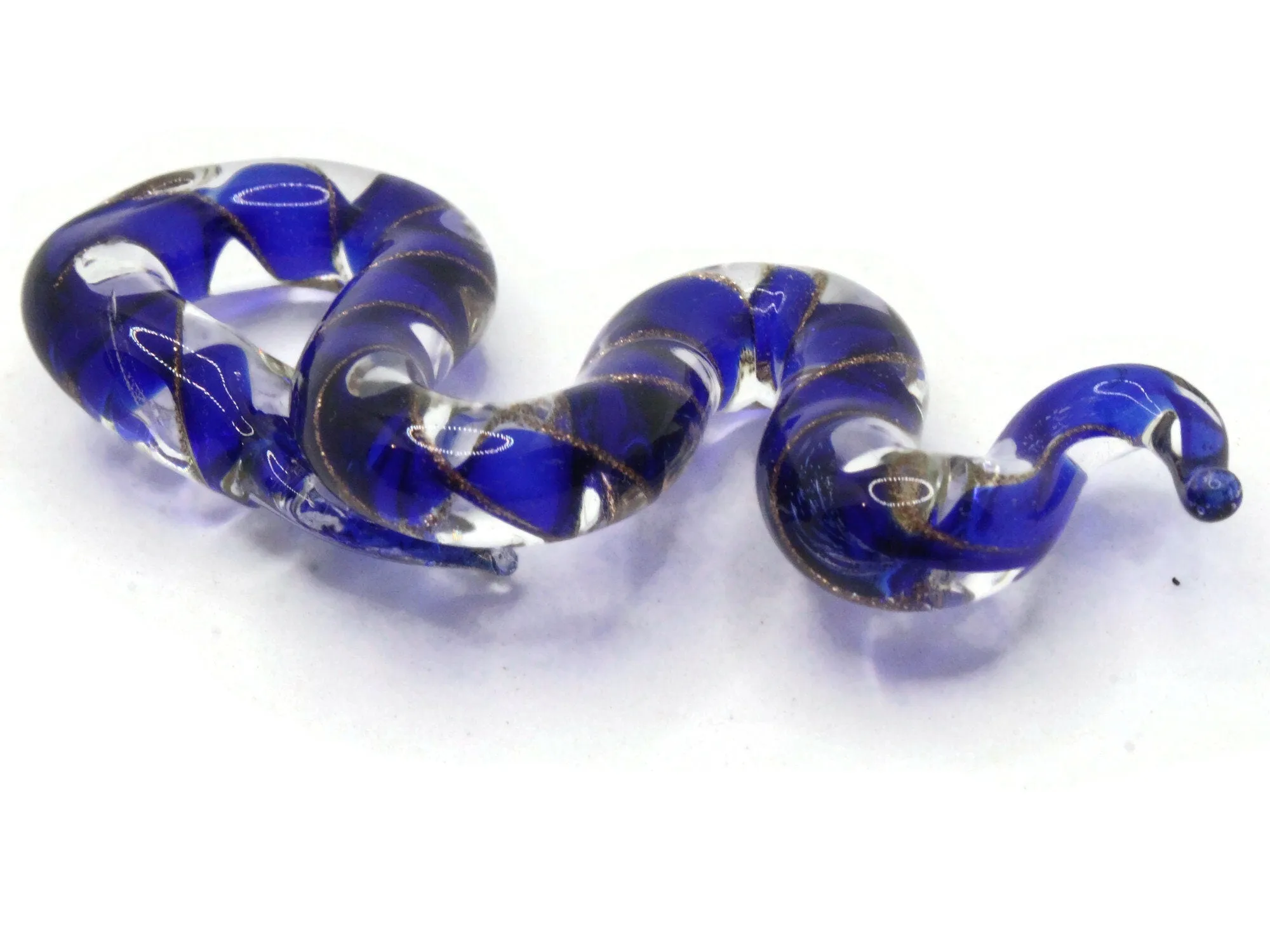 Blue Gold and Clear Spiral Glass Snake Pendant