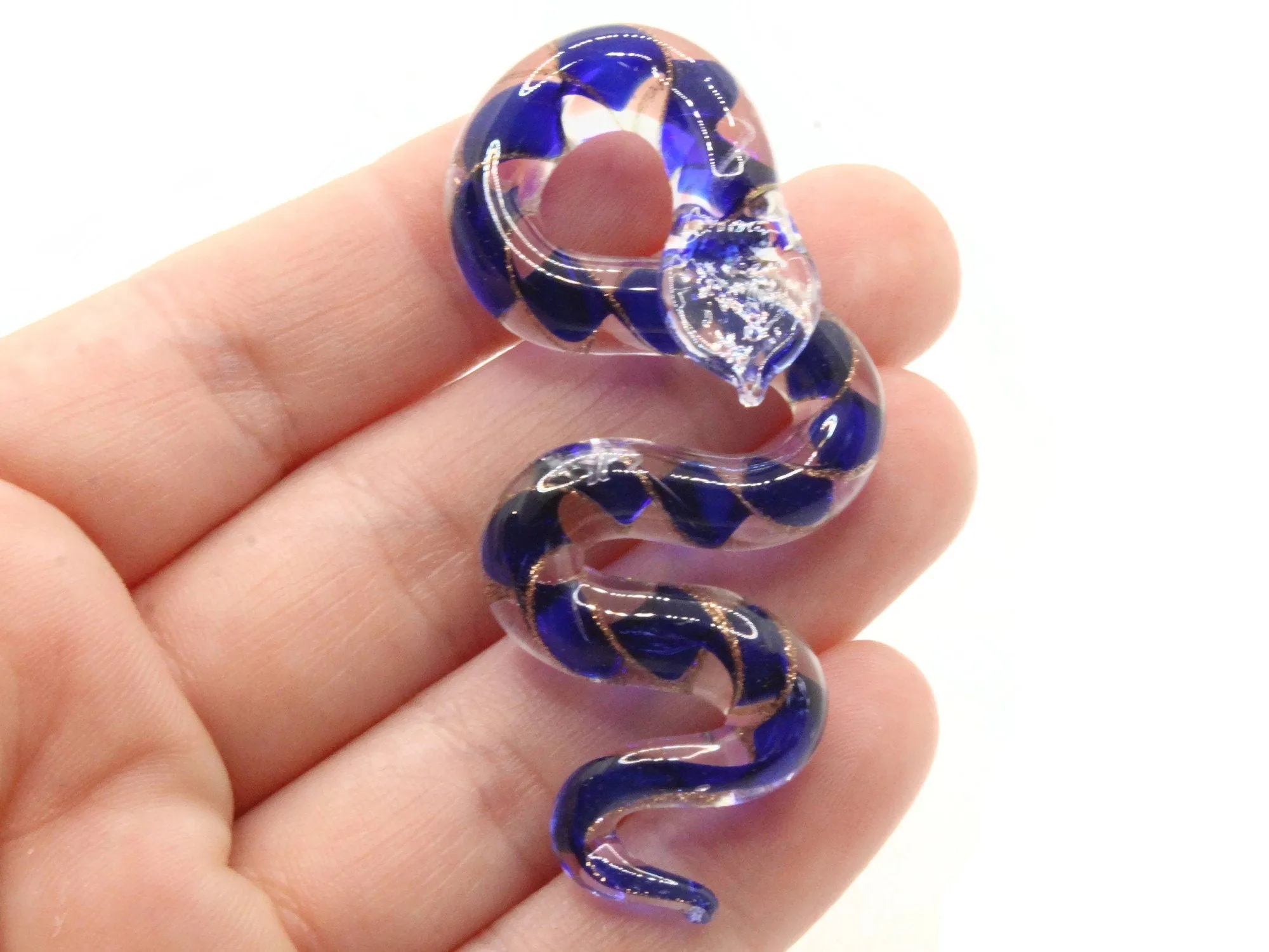 Blue Gold and Clear Spiral Glass Snake Pendant