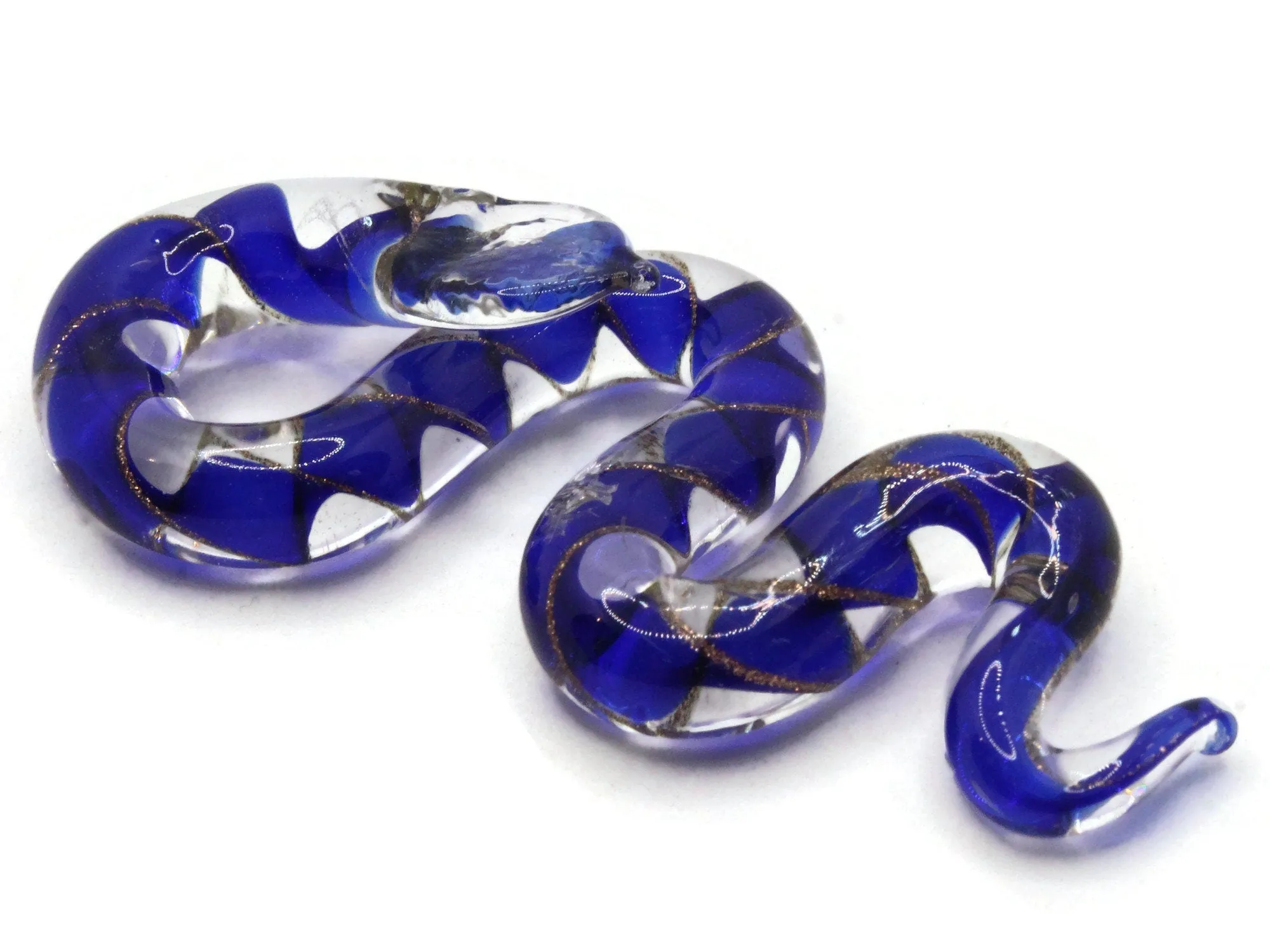 Blue Gold and Clear Spiral Glass Snake Pendant