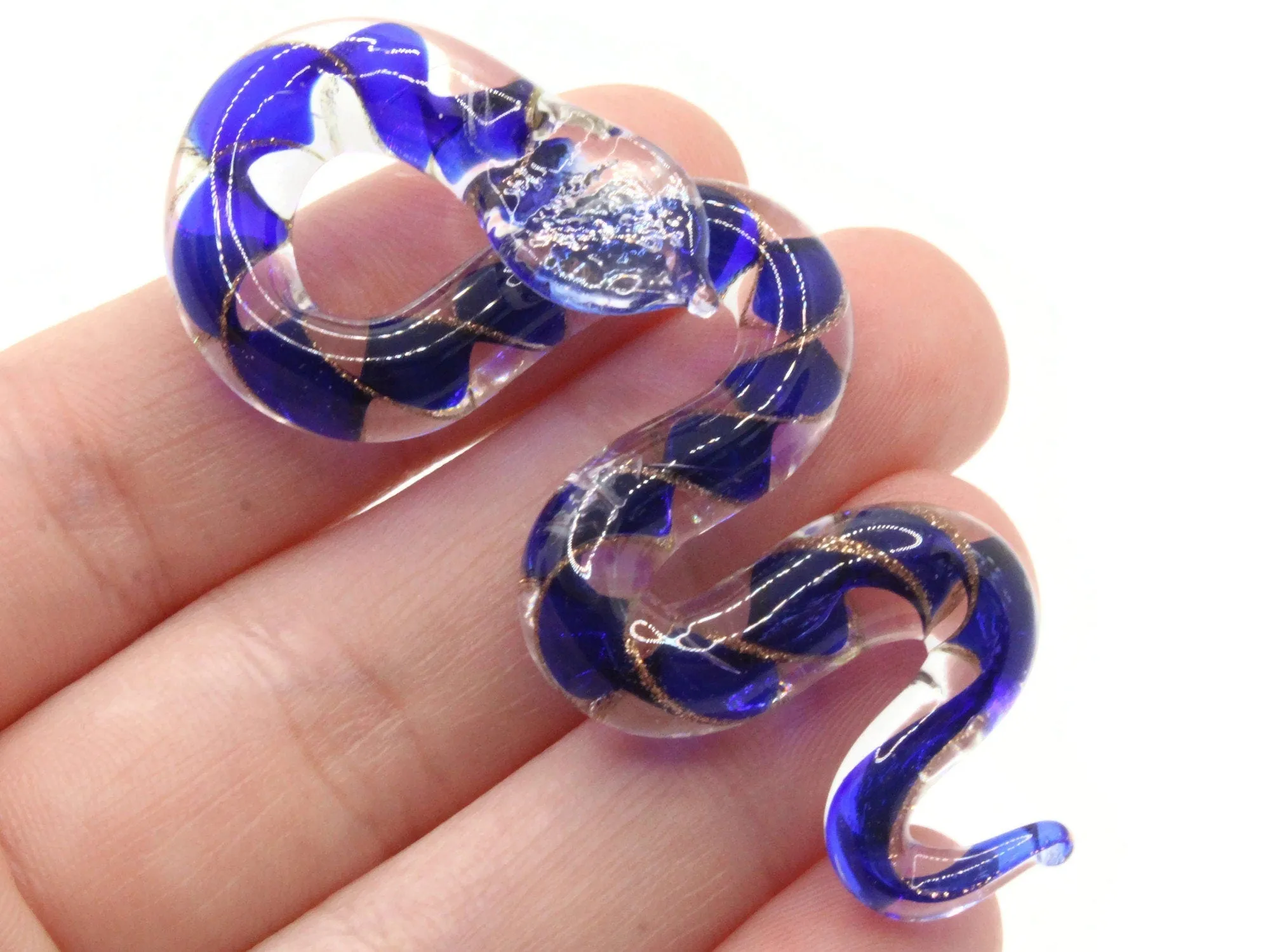 Blue Gold and Clear Spiral Glass Snake Pendant