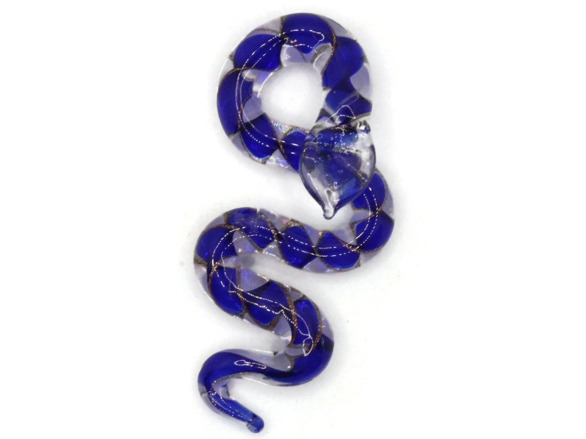 Blue Gold and Clear Spiral Glass Snake Pendant