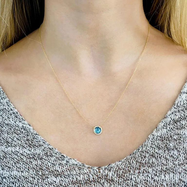 Blue Topaz Diamond Halo Necklace