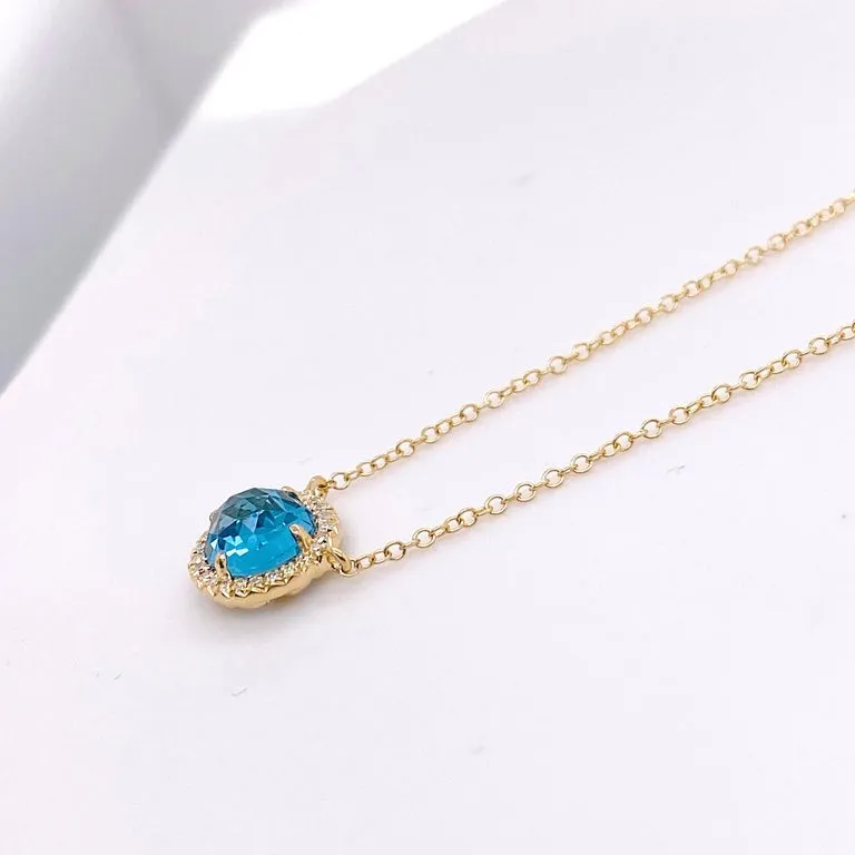 Blue Topaz Diamond Halo Necklace