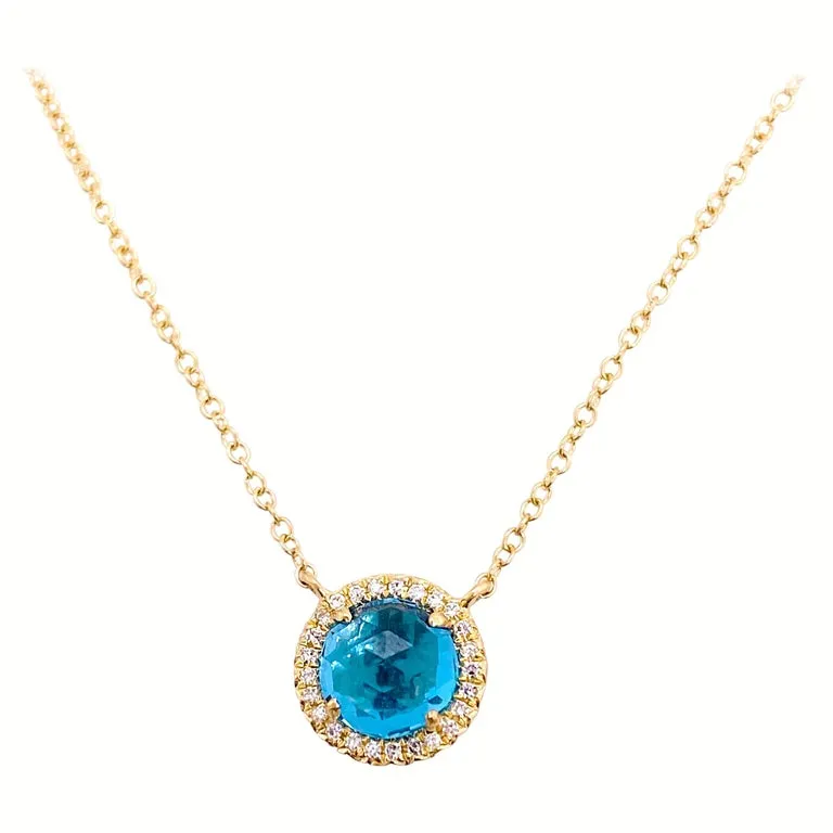 Blue Topaz Diamond Halo Necklace