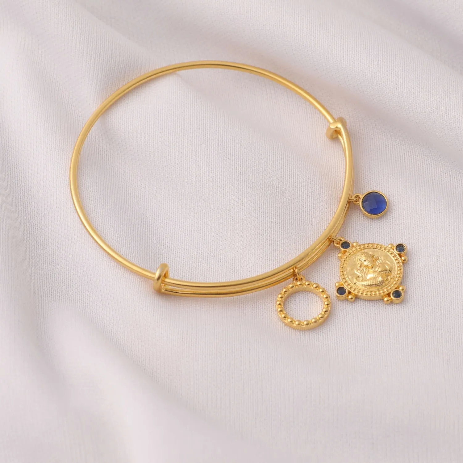 Blue Zircon Virgo Zodiac Coin Gold Plated Silver Bracelet