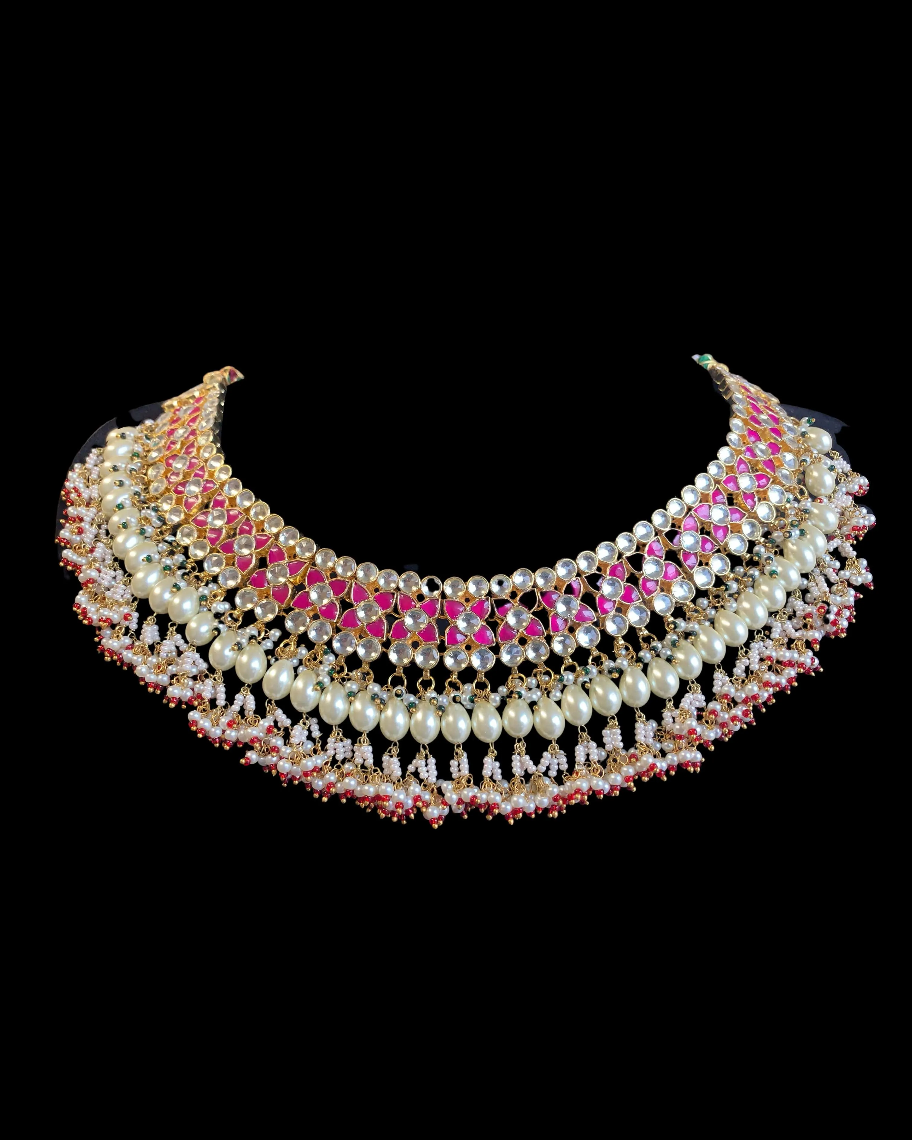 BR56 ALYANA kundan necklace with earrings and tika in ruby ( READY TO SHIP )