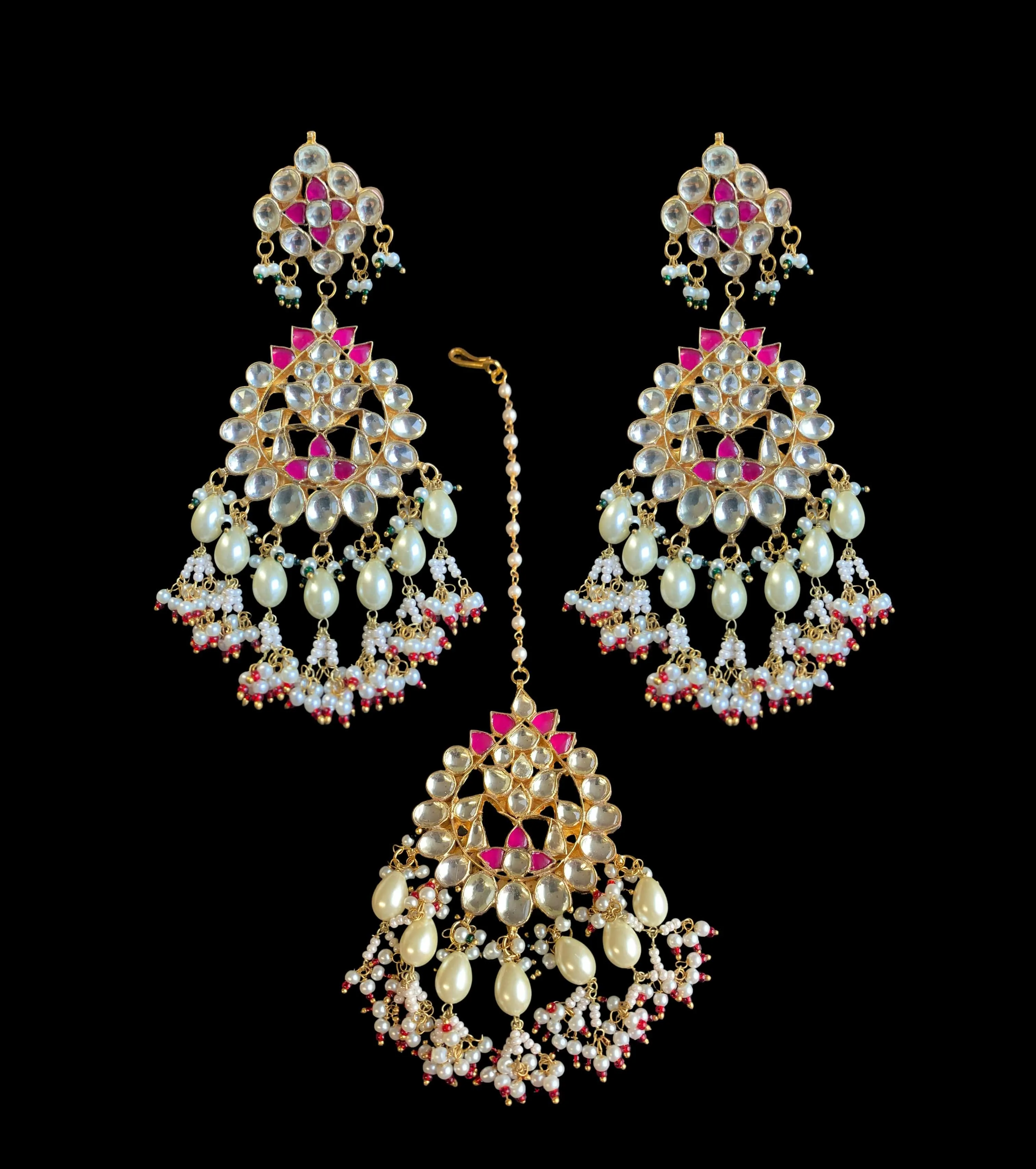 BR56 ALYANA kundan necklace with earrings and tika in ruby ( READY TO SHIP )