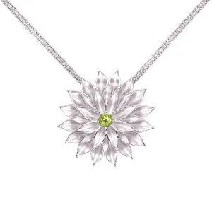 Breuning Stunning Rhodium Plated Silver Flower Pendant with Peridot