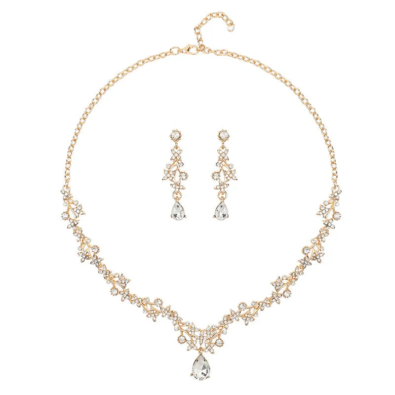 Bridal necklace and earrings two-piece set for women short drop-shaped pendant temperament versatile clavicle chain