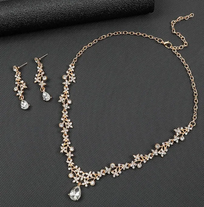 Bridal necklace and earrings two-piece set for women short drop-shaped pendant temperament versatile clavicle chain