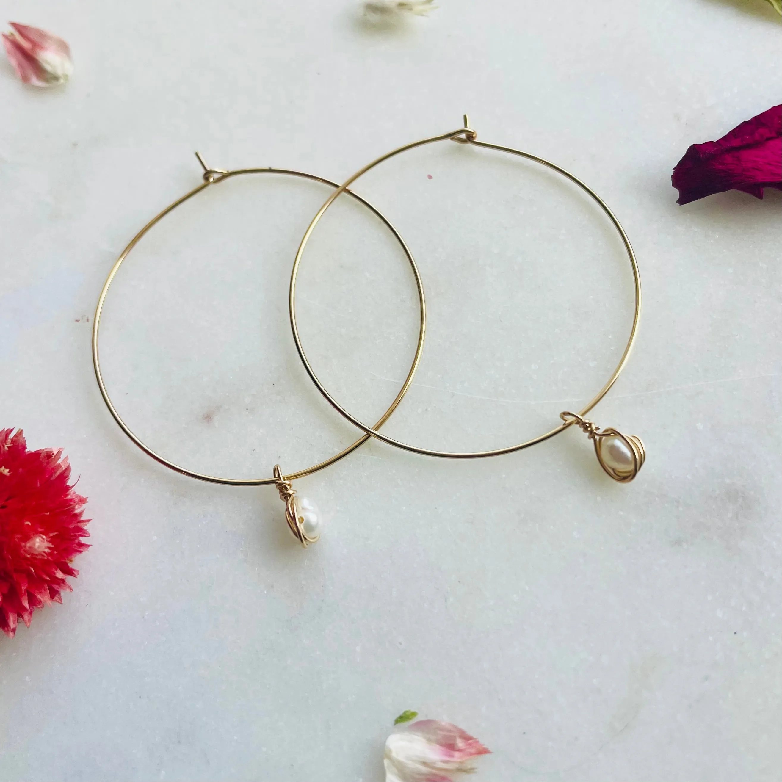 Camille Pearl Minimalist Hoops