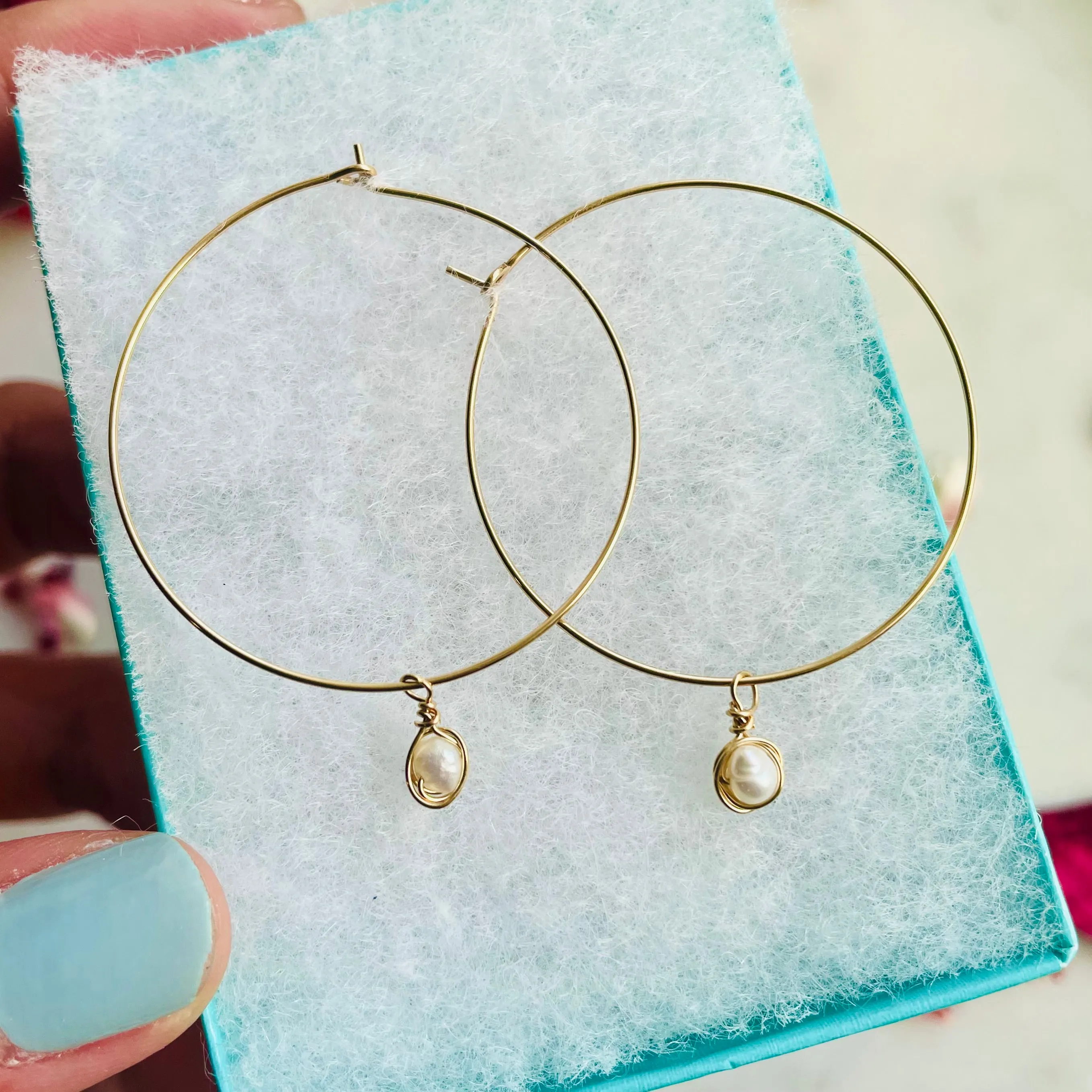 Camille Pearl Minimalist Hoops