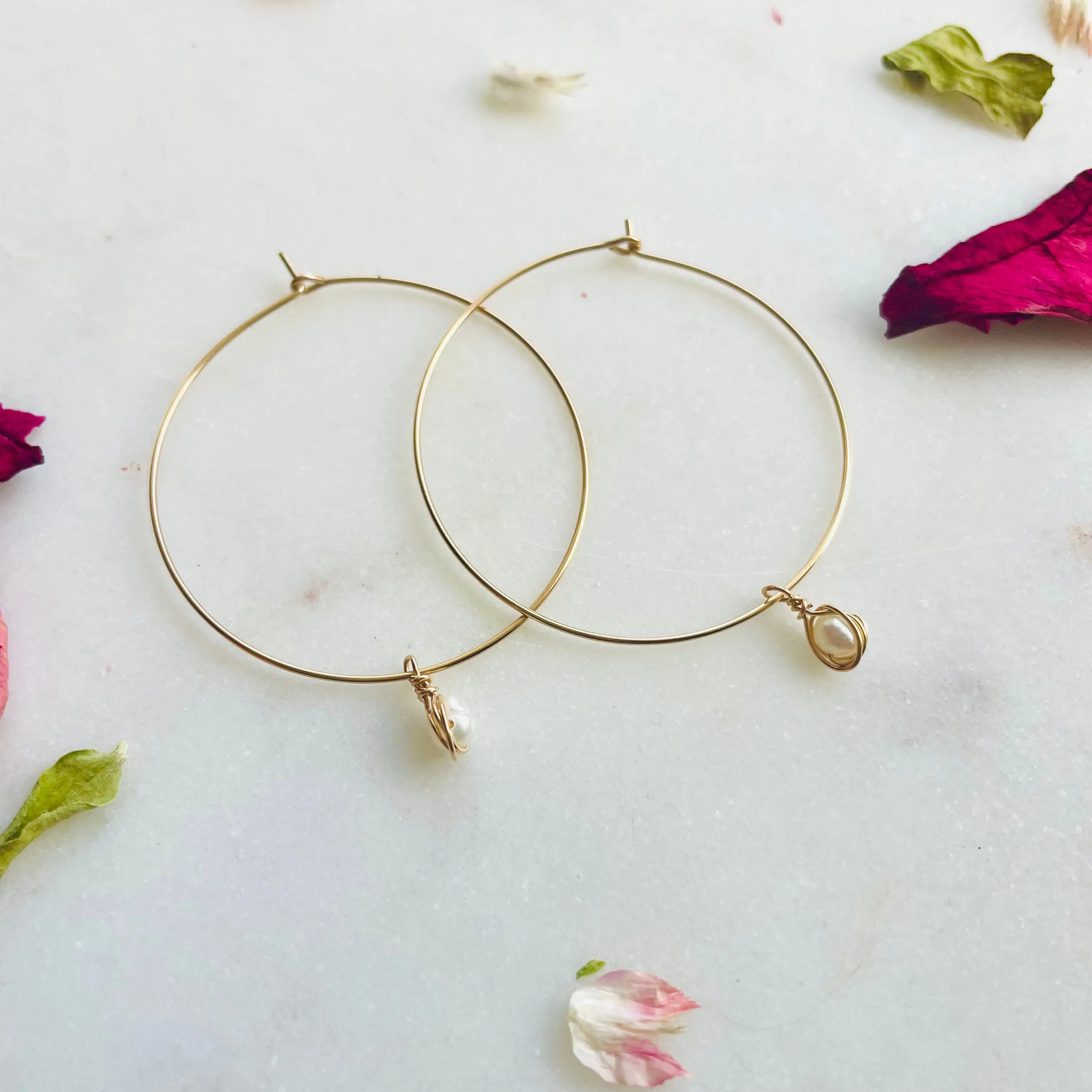 Camille Pearl Minimalist Hoops