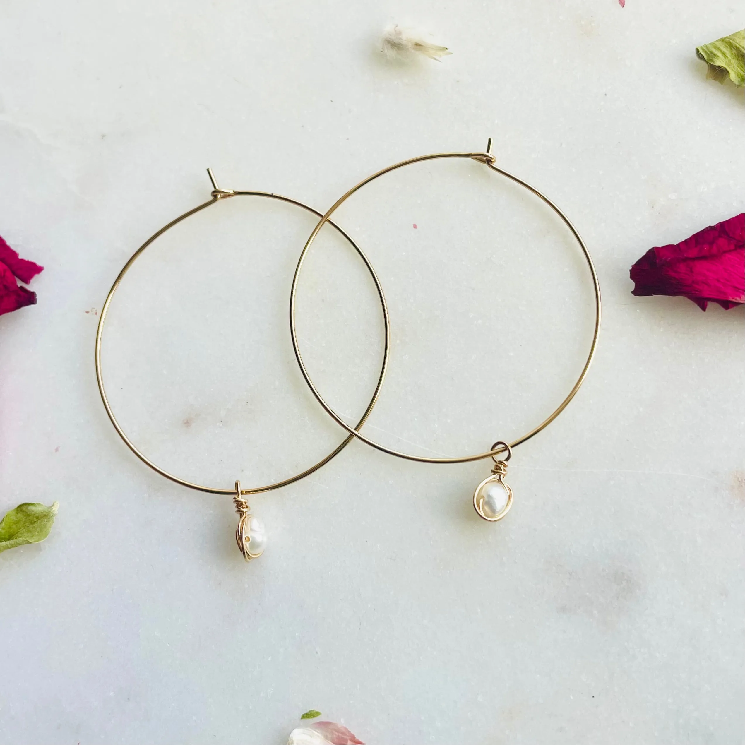 Camille Pearl Minimalist Hoops