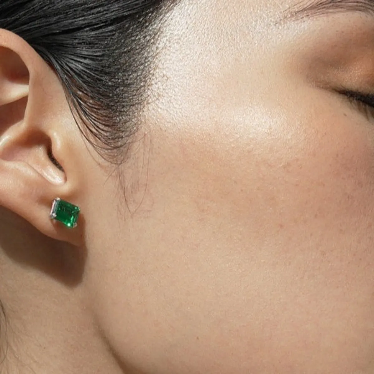 CARAT* London 9K White Gold Fulton Emerald Green Earrings