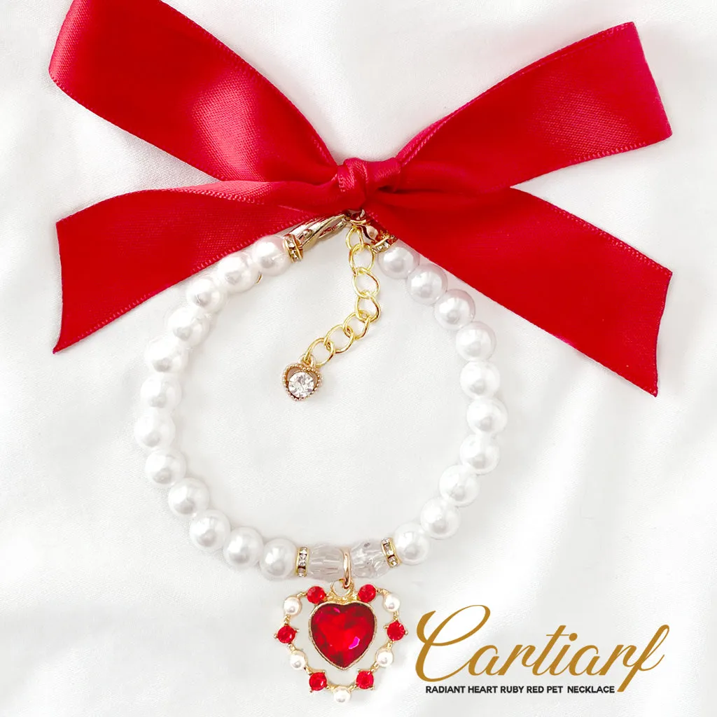 Cartiarf Red Pearl Heart Dog Necklace for Dogs Pet Necklace Gifts for Dogs