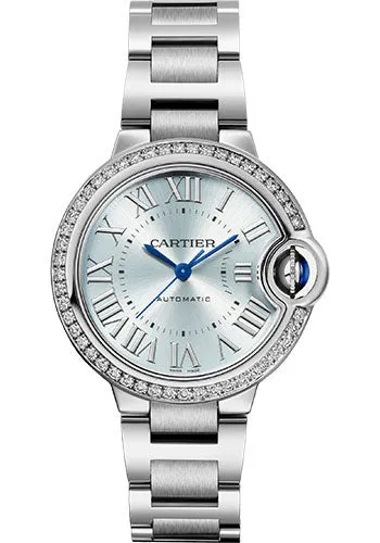 Cartier Ballon Bleu de Cartier Watch - 33 mm Steel Case - 50 Diamond Bezel - Blue Silvered Sunray-Brushed Dial - Interchangeable Bracelet - W4BB0028