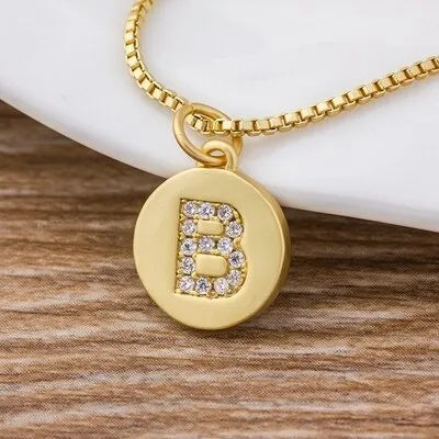 Charm Personal Pendant Necklace with Initial A-Z Zircon in Gold Color