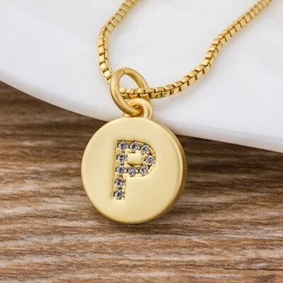 Charm Personal Pendant Necklace with Initial A-Z Zircon in Gold Color