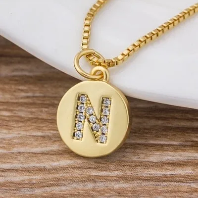 Charm Personal Pendant Necklace with Initial A-Z Zircon in Gold Color