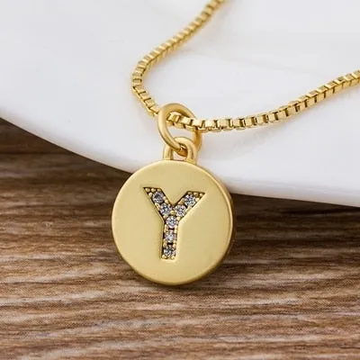 Charm Personal Pendant Necklace with Initial A-Z Zircon in Gold Color