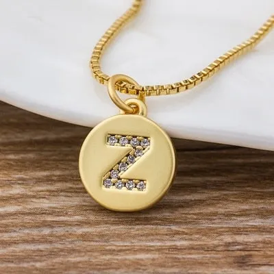 Charm Personal Pendant Necklace with Initial A-Z Zircon in Gold Color