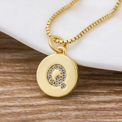 Charm Personal Pendant Necklace with Initial A-Z Zircon in Gold Color