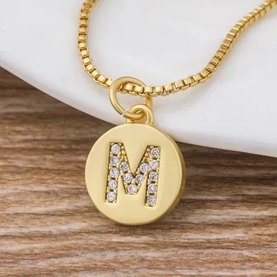 Charm Personal Pendant Necklace with Initial A-Z Zircon in Gold Color