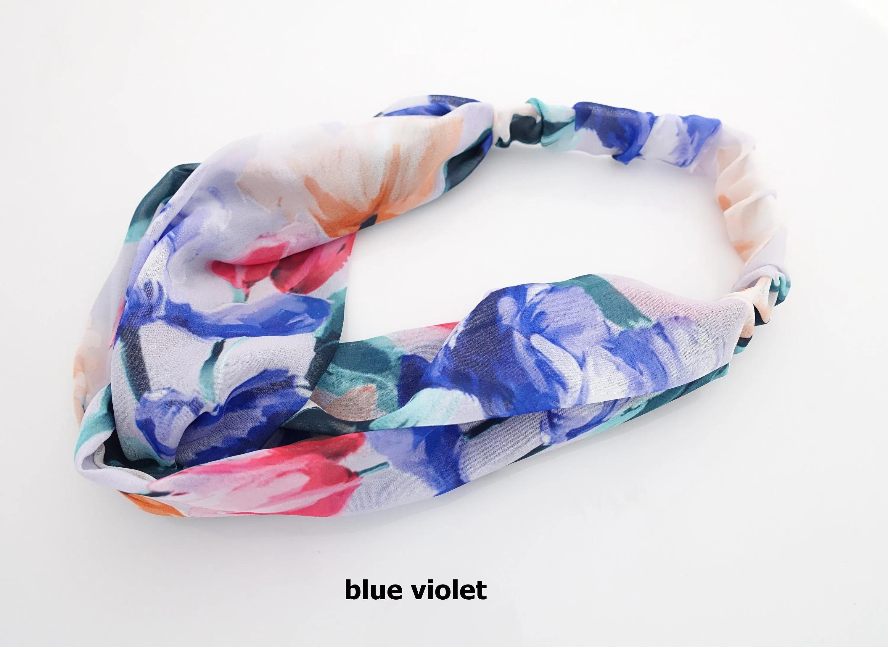 chiffon brilliant color flower headband front cross twist elastic hairband woman hair accessory