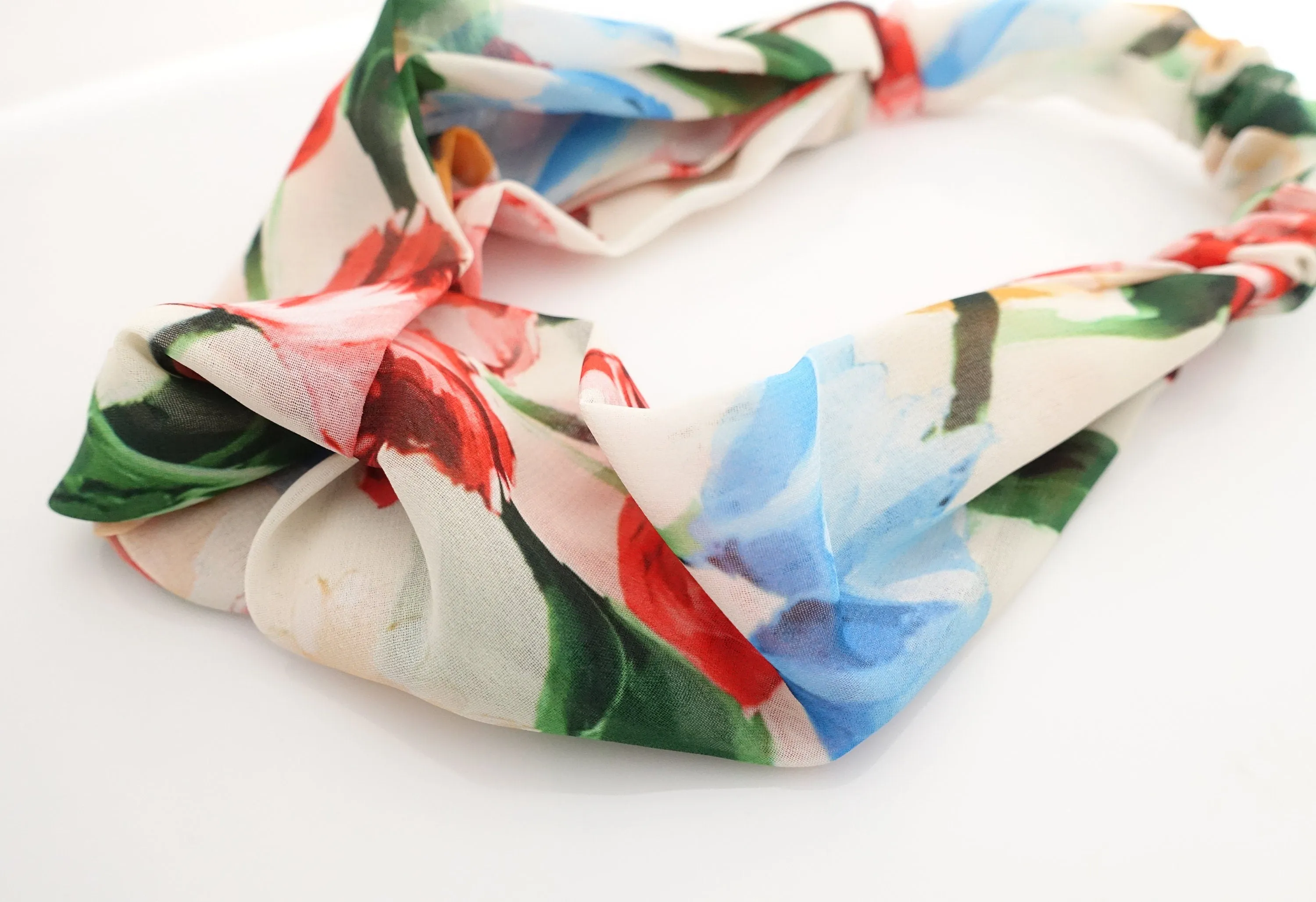 chiffon brilliant color flower headband front cross twist elastic hairband woman hair accessory