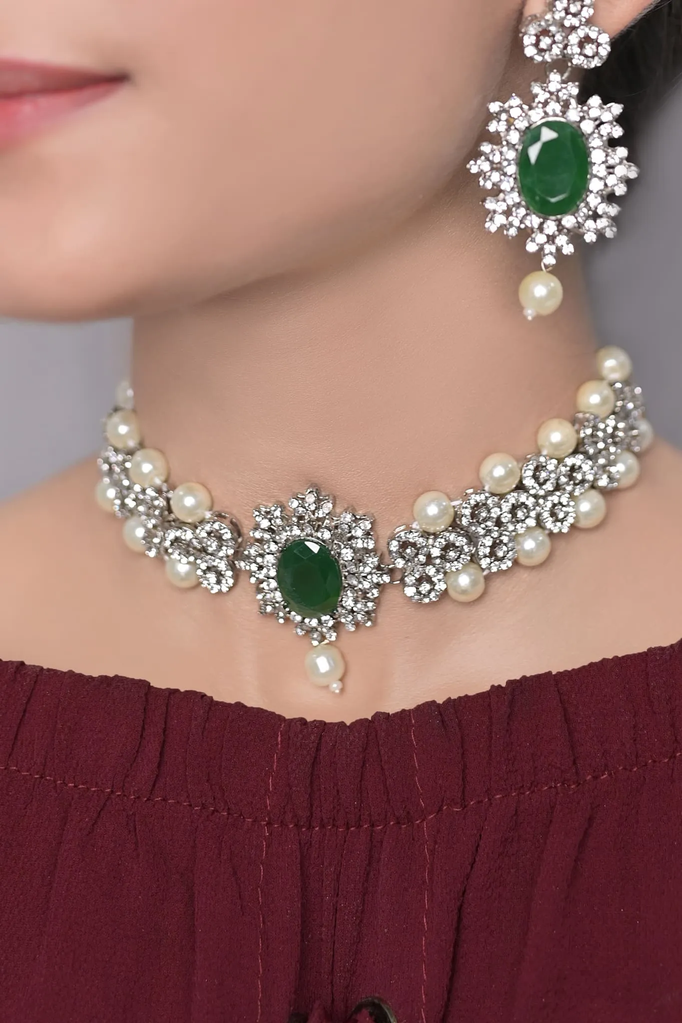 Choker Set Edition 01-OLJ-642-Silver And Green