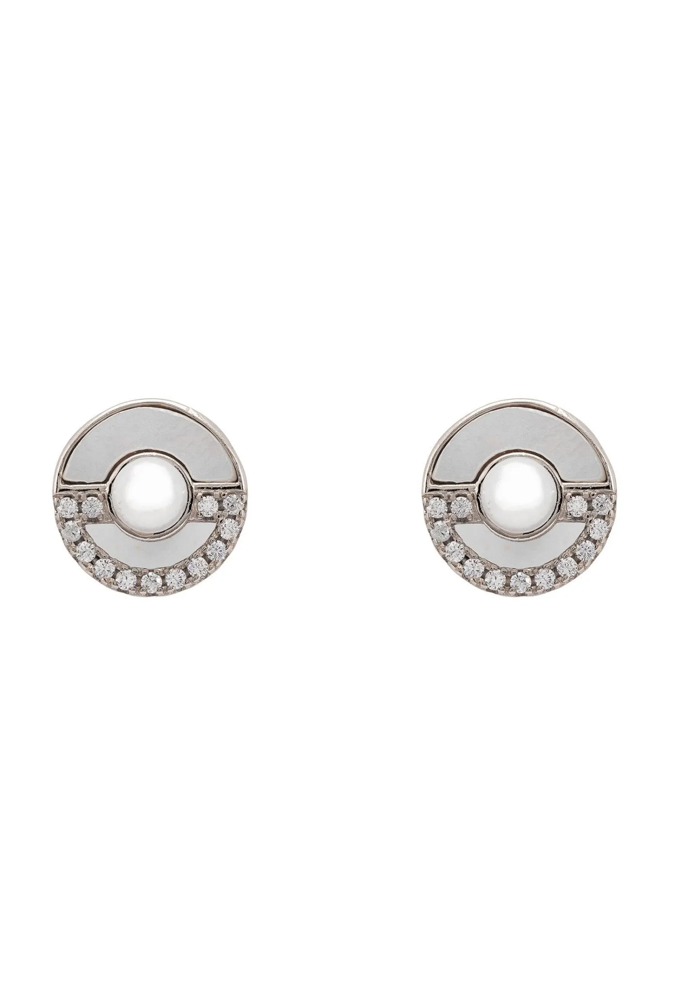 Circle & Pearl Stud Earrings Silver