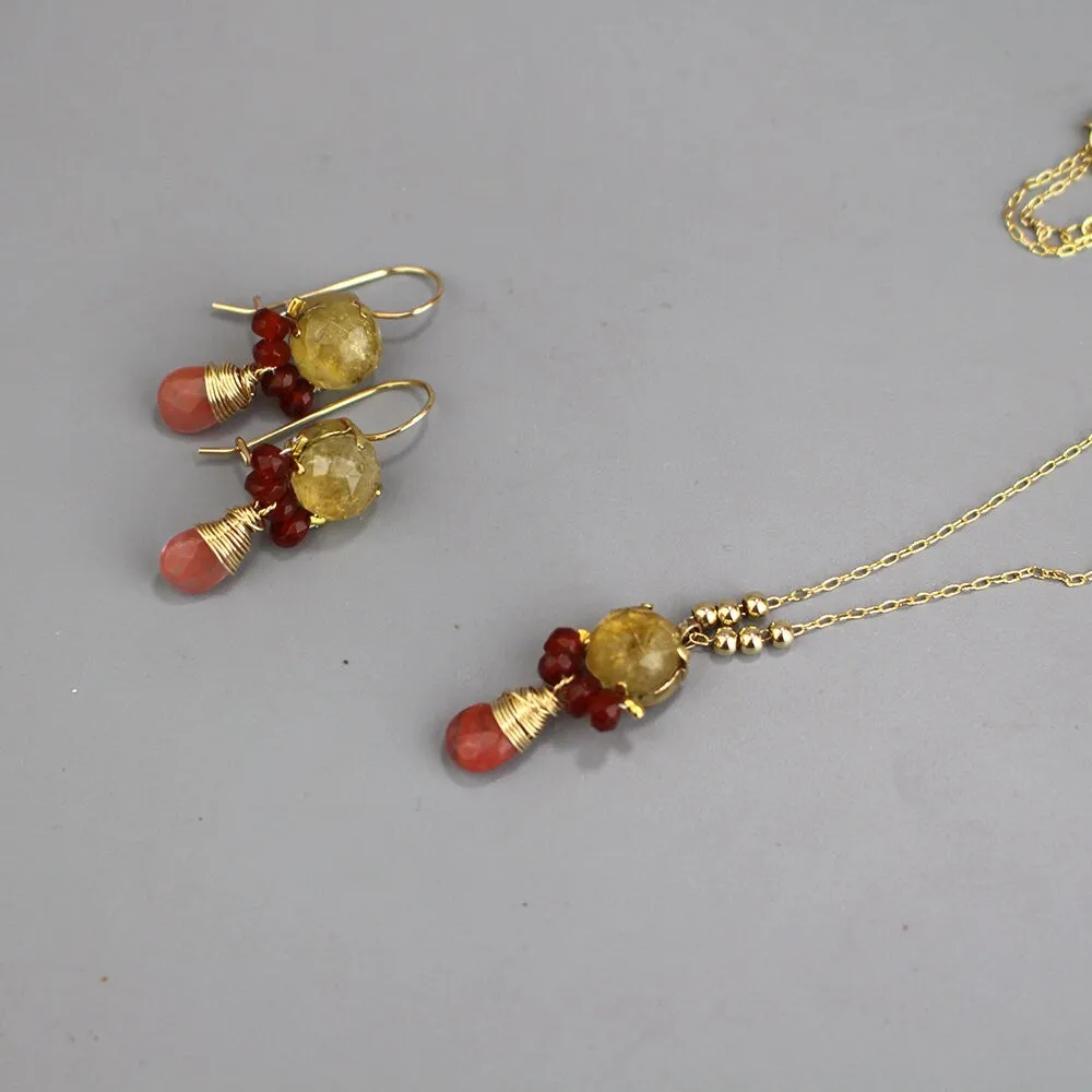 Citrine Carnelian Clover Jewelry Set