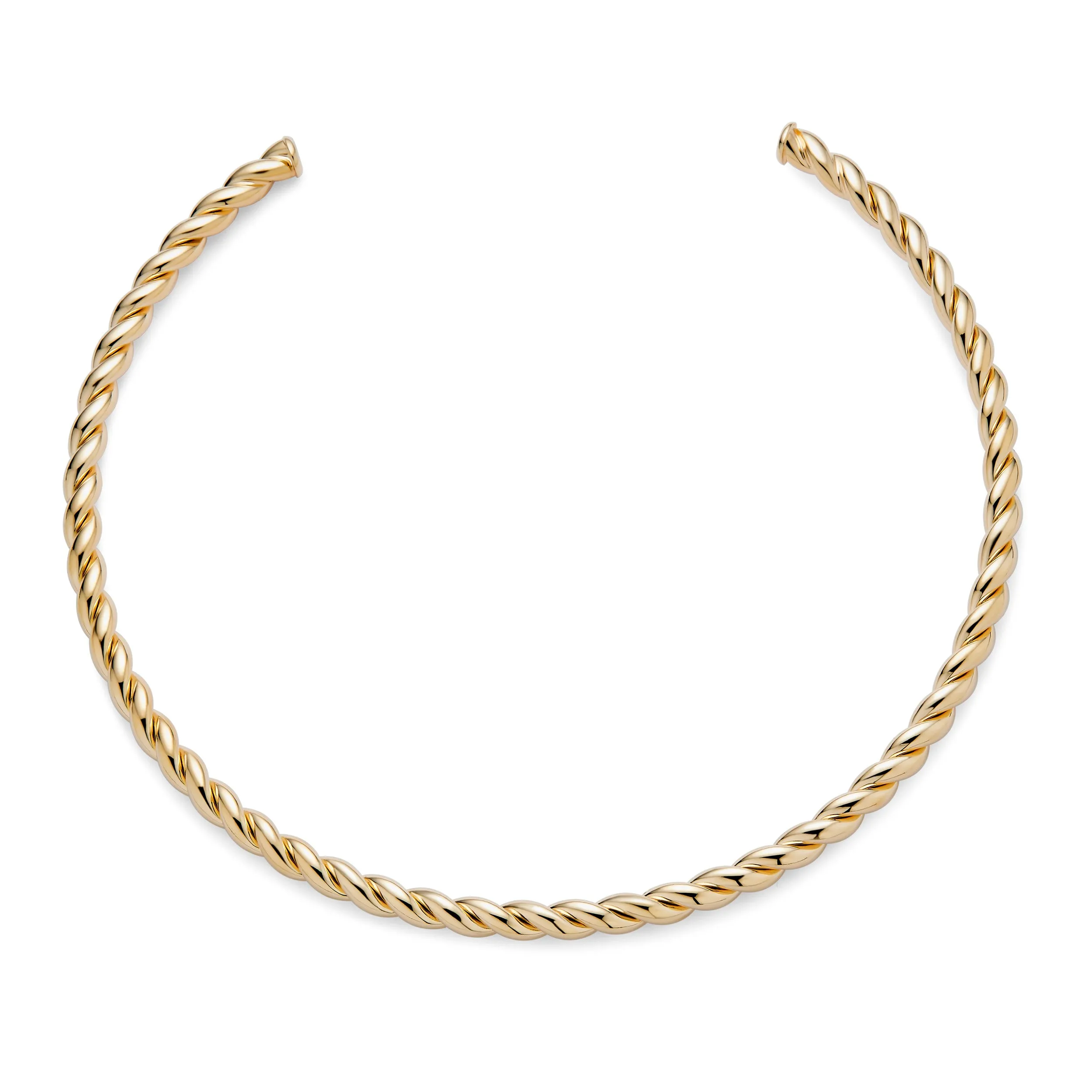 Classic V Collar Thin Twist Braid Choker Necklace Yellow Gold Plated