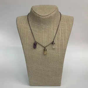 Clear Quartz Citrine And Amethyst Crystal Points Titanium Necklace