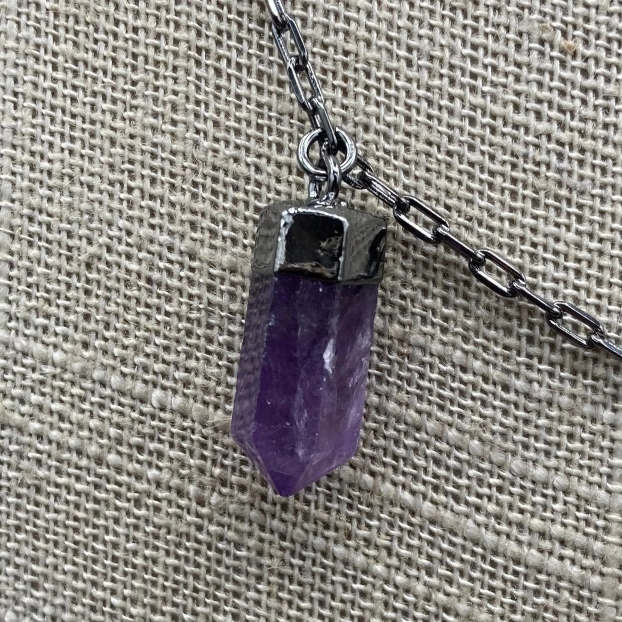 Clear Quartz Citrine And Amethyst Crystal Points Titanium Necklace