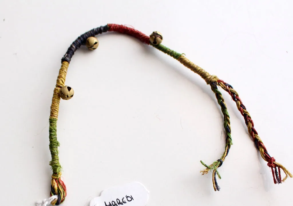 Colorful Hemp Rope Wrist Band Bracelet with Tiny Brass Bells