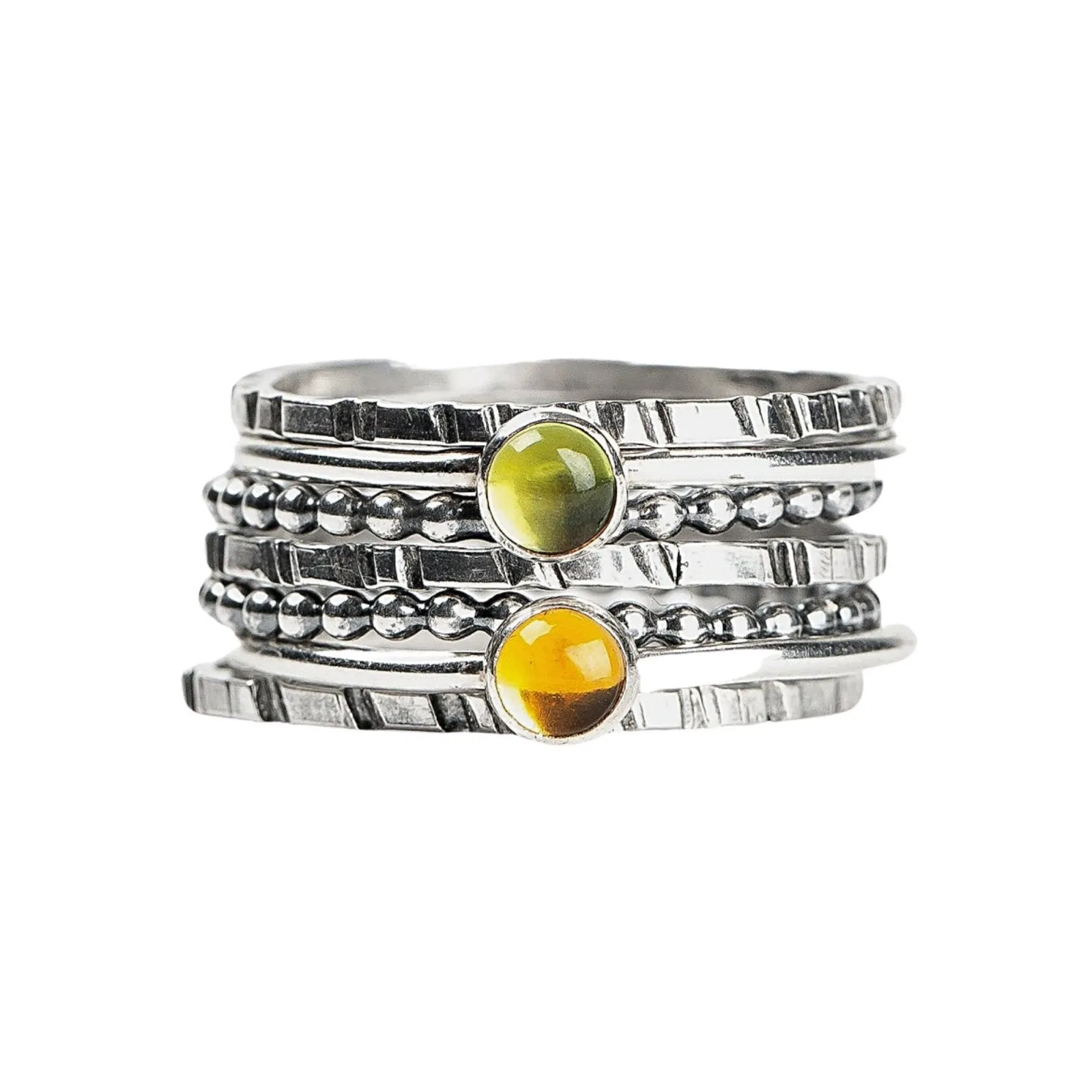 Colorful Stacking Gemstone Rings Set Of 7