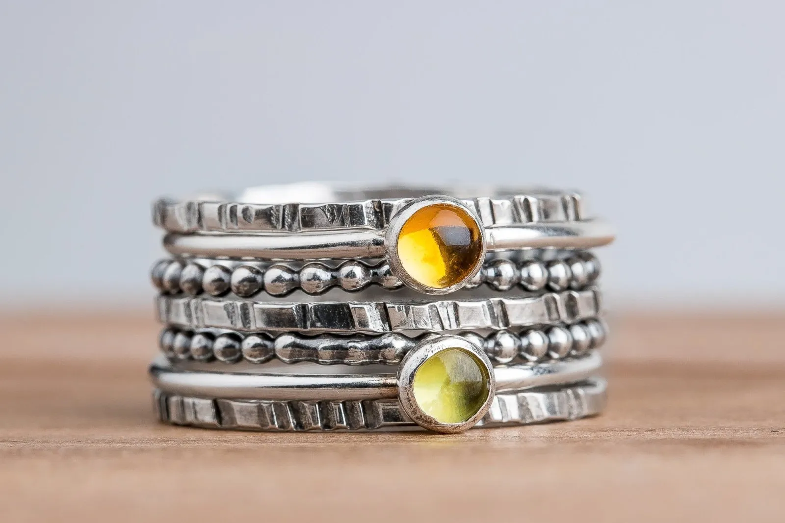 Colorful Stacking Gemstone Rings Set Of 7