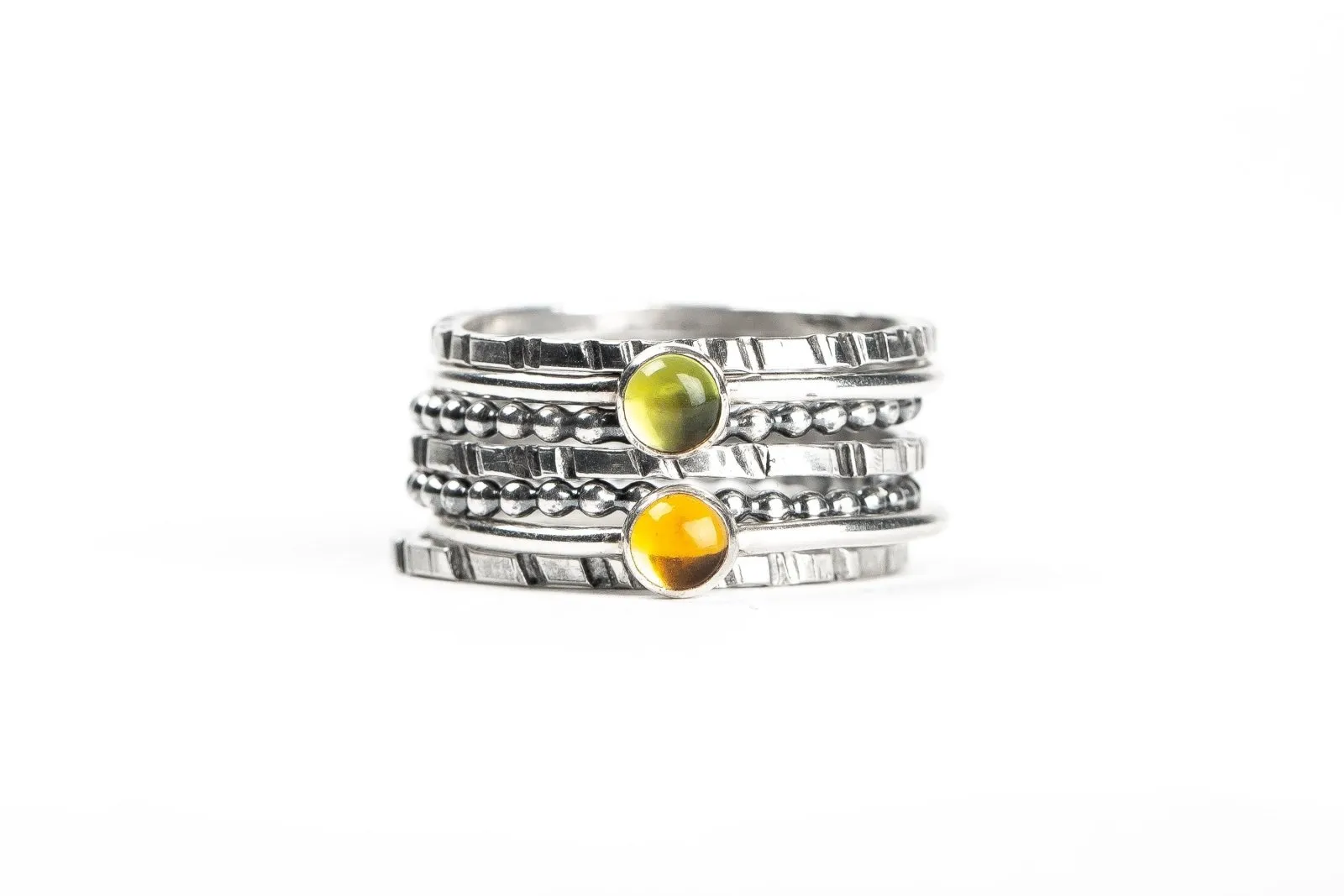 Colorful Stacking Gemstone Rings Set Of 7