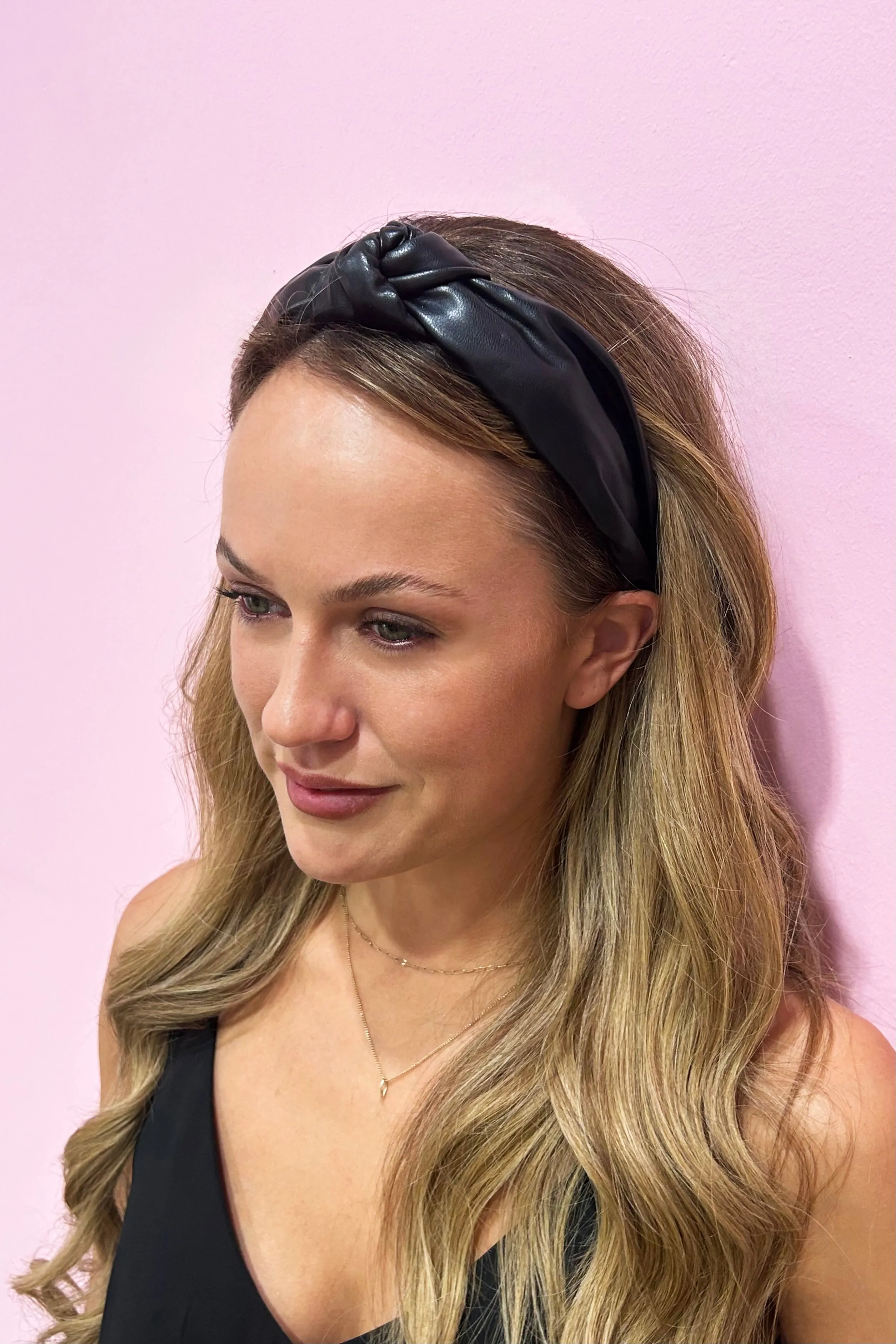 Comfortable black leather headband