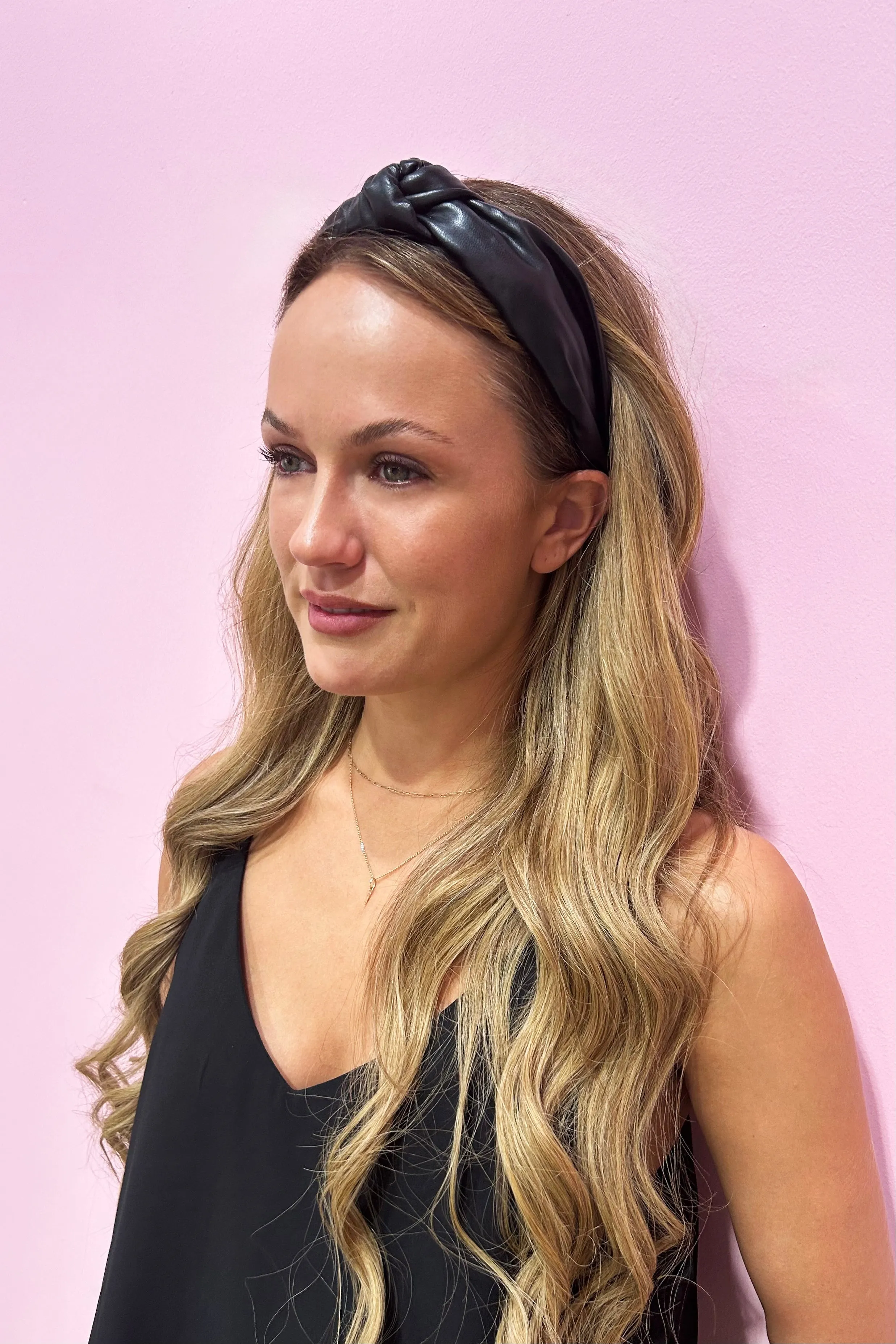 Comfortable black leather headband