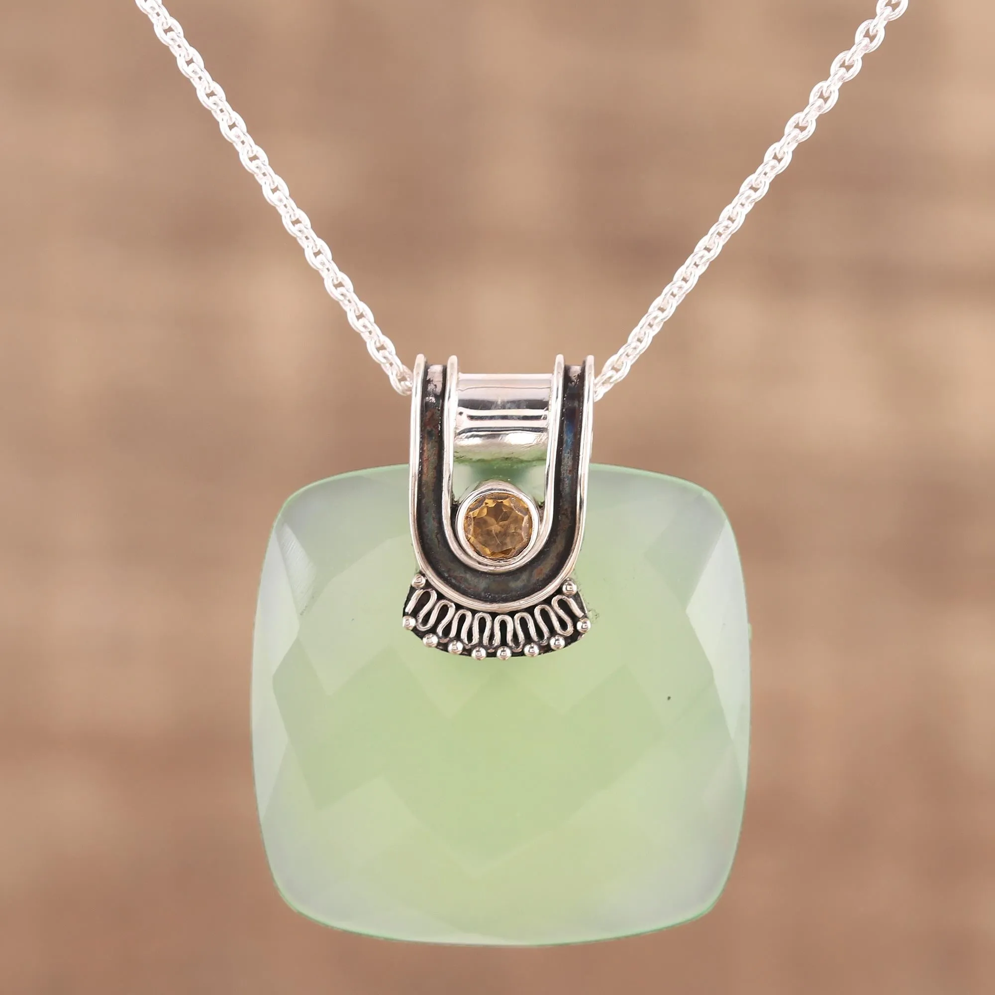 Cool Desire Chalcedony and Citrine Pendant Necklace from India