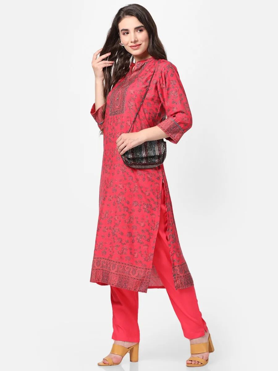 Coral Floral Printed Kurta With Trouser