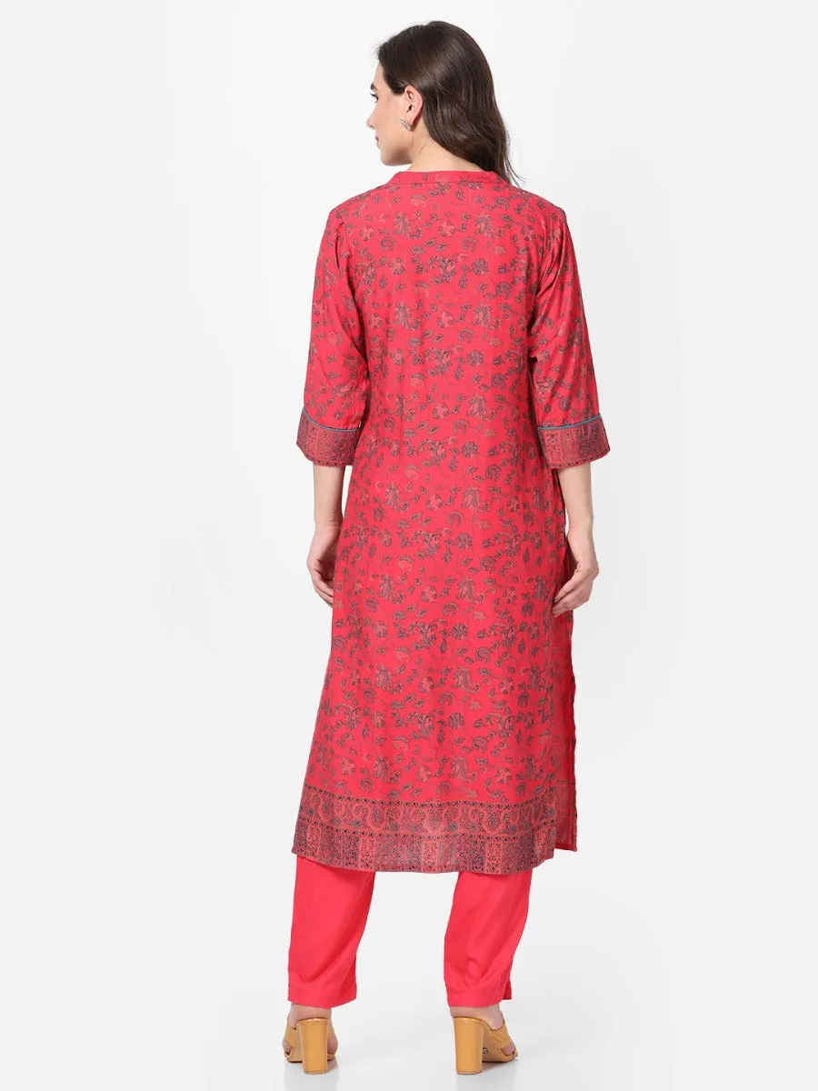 Coral Floral Printed Kurta With Trouser