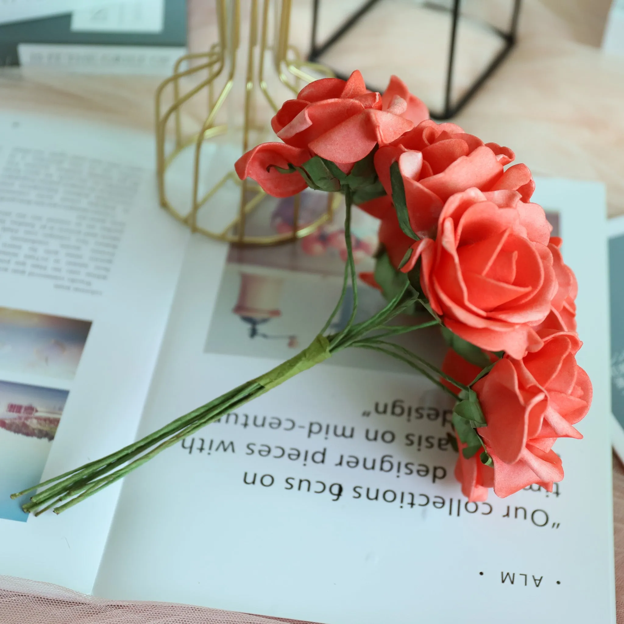 Coral Roses Artificial Wedding Flowers