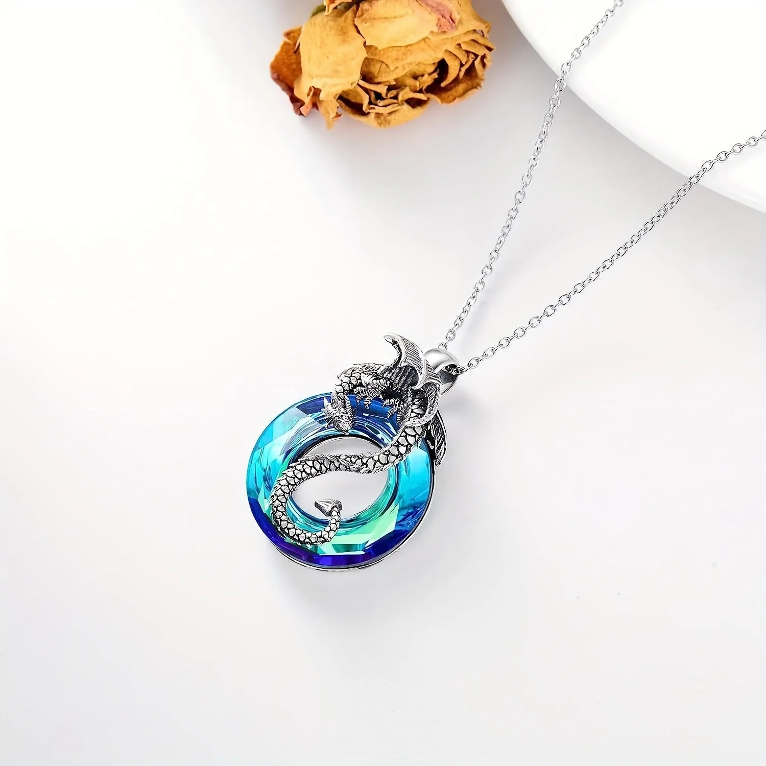 Creative Dragon Pendant Round Hollow Crystal Dragon Necklace, Holiday Birthday Party Gifts, Accessories For Boys