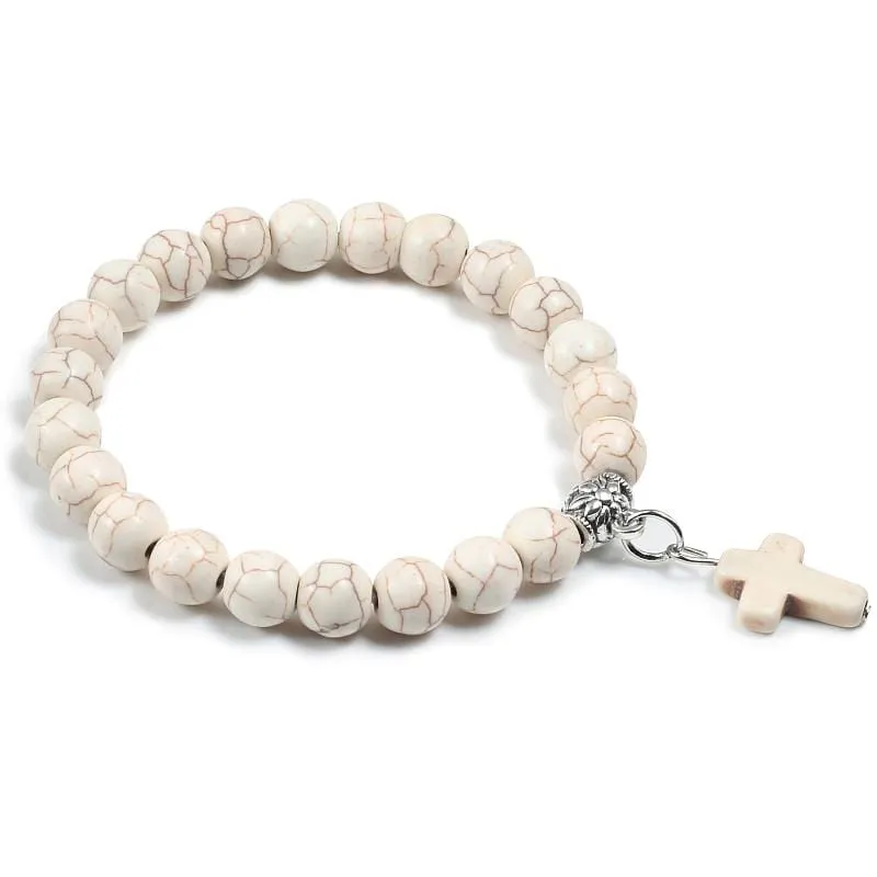 Cross Bead Bracelet <br> Charm White